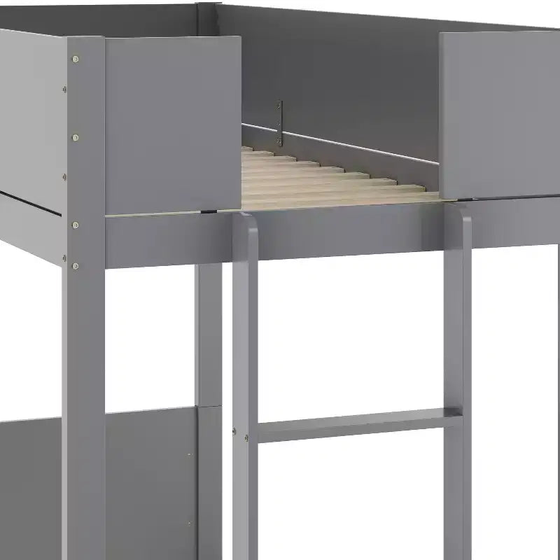 Kids Twin-Over-Twin Bunk Bed, Convertible to 2 Twin Beds, Solid Wood Frame with Ladder and Guardrails