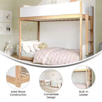 Kids Twin-Over-Twin Bunk Bed, Convertible to 2 Twin Beds, Solid Wood Frame with Ladder and Guardrails