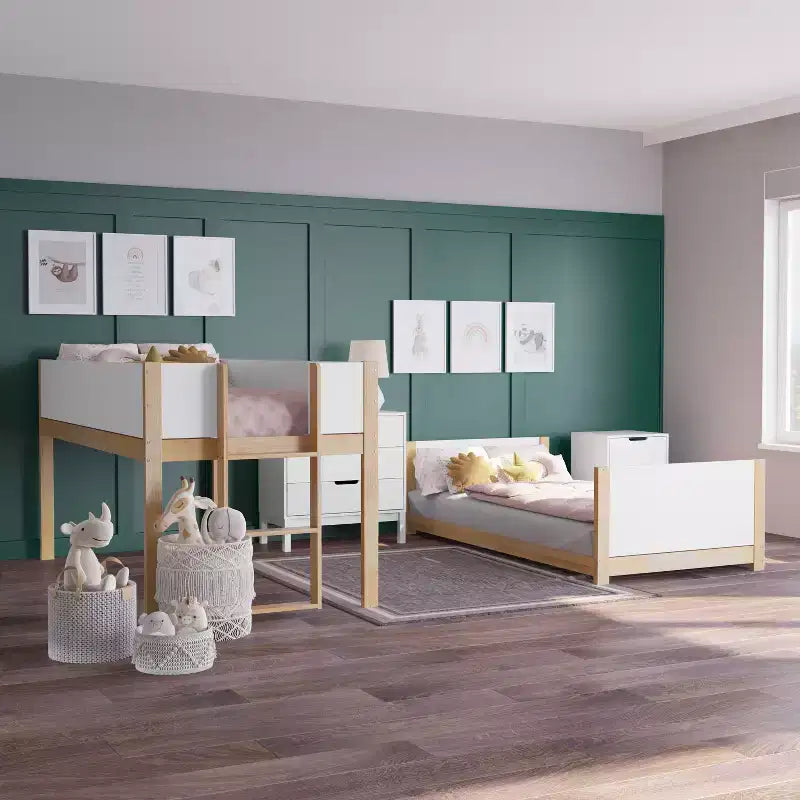 Kids Twin-Over-Twin Bunk Bed, Convertible to 2 Twin Beds, Solid Wood Frame with Ladder and Guardrails