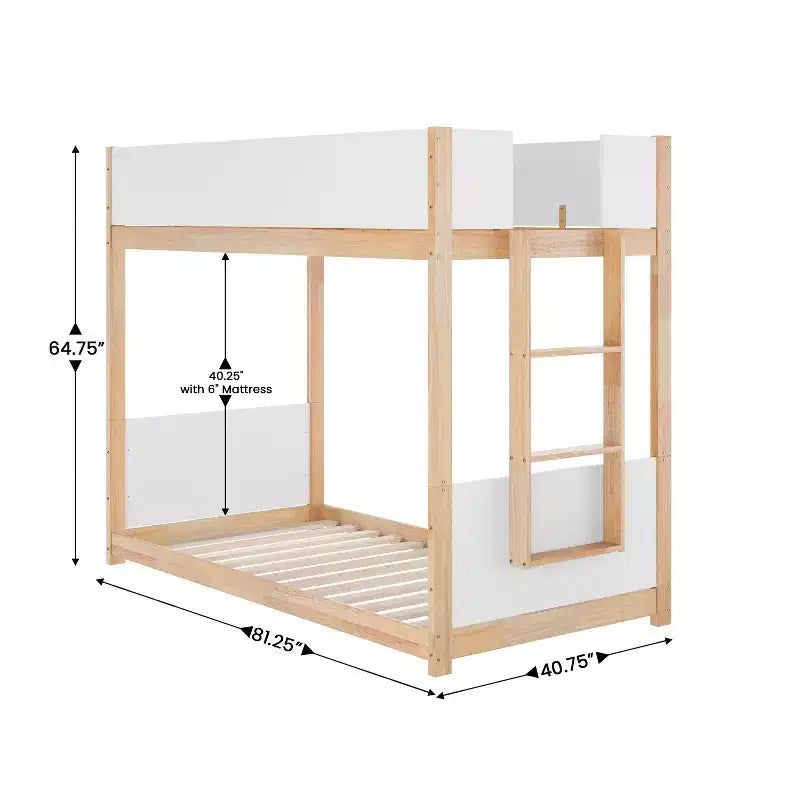 Kids Twin-Over-Twin Bunk Bed, Convertible to 2 Twin Beds, Solid Wood Frame with Ladder and Guardrails