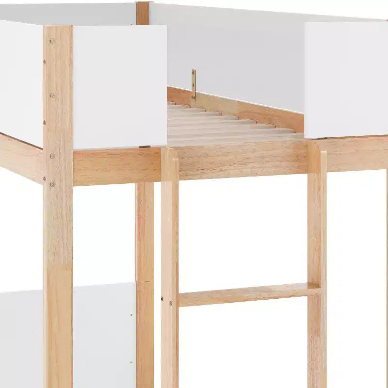 Kids Twin-Over-Twin Bunk Bed, Convertible to 2 Twin Beds, Solid Wood Frame with Ladder and Guardrails