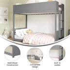 Kids Twin-Over-Twin Bunk Bed, Convertible to 2 Twin Beds, Solid Wood Frame with Ladder and Guardrails