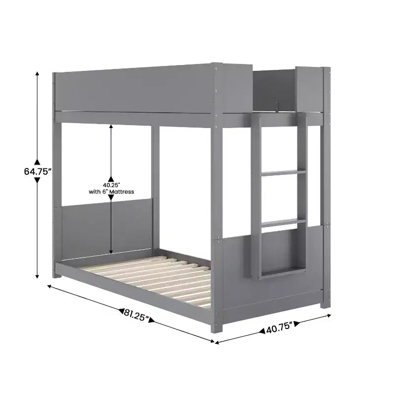 Kids Twin-Over-Twin Bunk Bed, Convertible to 2 Twin Beds, Solid Wood Frame with Ladder and Guardrails