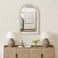 36" Distressed White Arched Rectangle Wall Mirror, Vintage Style MDF Frame, Accent and Vanity