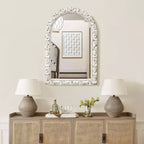 36" Distressed White Arched Rectangle Wall Mirror, Vintage Style MDF Frame, Accent and Vanity