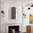 36" Distressed White Arched Rectangle Wall Mirror, Vintage Style MDF Frame, Accent and Vanity