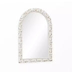 36" Distressed White Arched Rectangle Wall Mirror, Vintage Style MDF Frame, Accent and Vanity