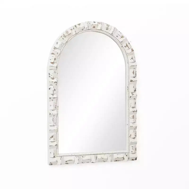 36" Distressed White Arched Rectangle Wall Mirror, Vintage Style MDF Frame, Accent and Vanity