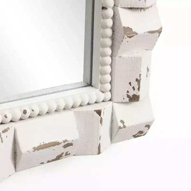 36" Distressed White Arched Rectangle Wall Mirror, Vintage Style MDF Frame, Accent and Vanity