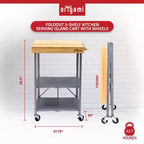 Foldable Kitchen Island Cart, Wheeled Rolling Storage Cart with 2 Shelves, Portable Prep Table for Kitchen, Dining Rooms, and Patios