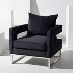 Upholstered Club Chair, Black & Chrome Cotton Accent Chair for Living Room or Bedroom
