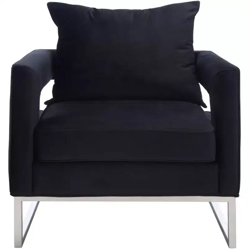 Upholstered Club Chair, Black & Chrome Cotton Accent Chair for Living Room or Bedroom