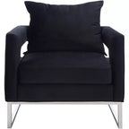 Upholstered Club Chair, Black & Chrome Cotton Accent Chair for Living Room or Bedroom
