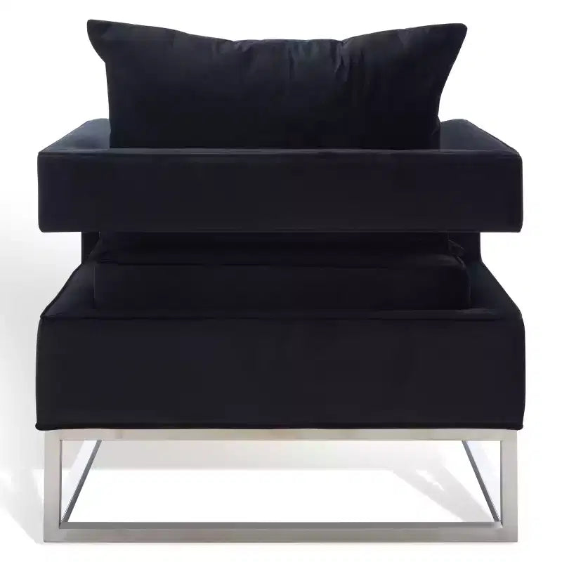 Upholstered Club Chair, Black & Chrome Cotton Accent Chair for Living Room or Bedroom