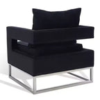 Upholstered Club Chair, Black & Chrome Cotton Accent Chair for Living Room or Bedroom