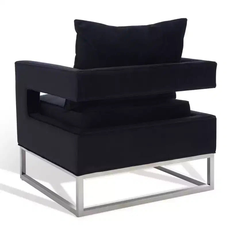 Upholstered Club Chair, Black & Chrome Cotton Accent Chair for Living Room or Bedroom