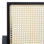 Rattan Accent Chair, Black & Natural Linen Upholstered Ash Wood Chair