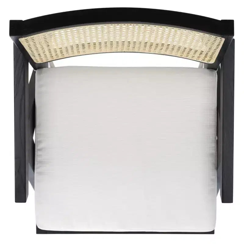Rattan Accent Chair, Black & Natural Linen Upholstered Ash Wood Chair