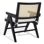 Rattan Accent Chair, Black & Natural Linen Upholstered Ash Wood Chair
