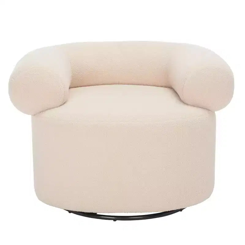 Swivel Accent Chair in Sand, Faux Lambswool Polyester Upholstered Chair with Pine Wood Frame