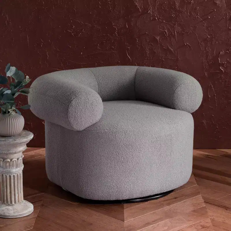 Swivel Accent Chair in Sand, Faux Lambswool Polyester Upholstered Chair with Pine Wood Frame