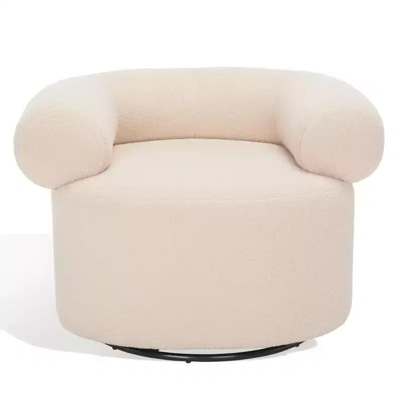 Swivel Accent Chair in Sand, Faux Lambswool Polyester Upholstered Chair with Pine Wood Frame