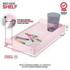 Bedside Shelf with Cord Slot and Cup Holder, Clip-On Bed Frame Tray, Pink, No Tools Required