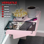Bedside Shelf with Cord Slot and Cup Holder, Clip-On Bed Frame Tray, Pink, No Tools Required