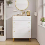 44" Farmhouse Dresser with 5 Drawers, Natural Wood Rustic Chest with Metal Bar Handles for Bedroom & Living Room