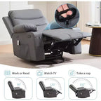 PU Leather Rocker Recliner Chair with Massage and Heat, Swivel Reclining Sofa with Cup Holder, Rocking Chair for Living Room, Bedroom