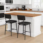 Set of 2 Bar Stools with Thick Cushion, High Back, Footrest and Reinforced Steel Frame, 25.6" Seat Height