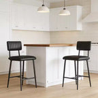 Set of 2 Bar Stools with Thick Cushion, High Back, Footrest and Reinforced Steel Frame, 25.6" Seat Height