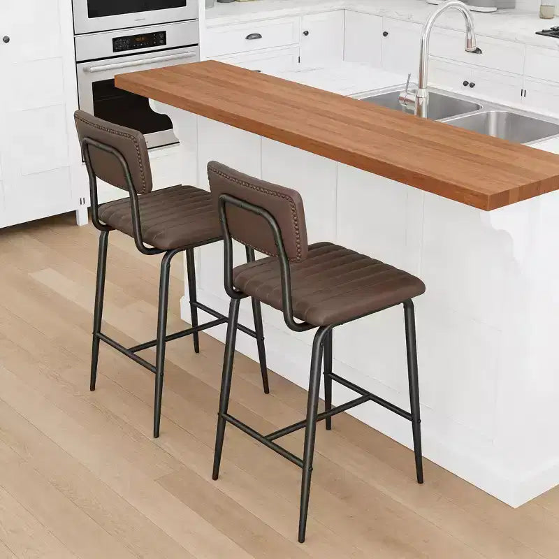 Set of 2 Bar Stools with Thick Cushion, High Back, Footrest and Reinforced Steel Frame, 25.6" Seat Height