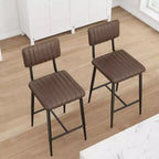 Set of 2 Bar Stools with Thick Cushion, High Back, Footrest and Reinforced Steel Frame, 25.6" Seat Height