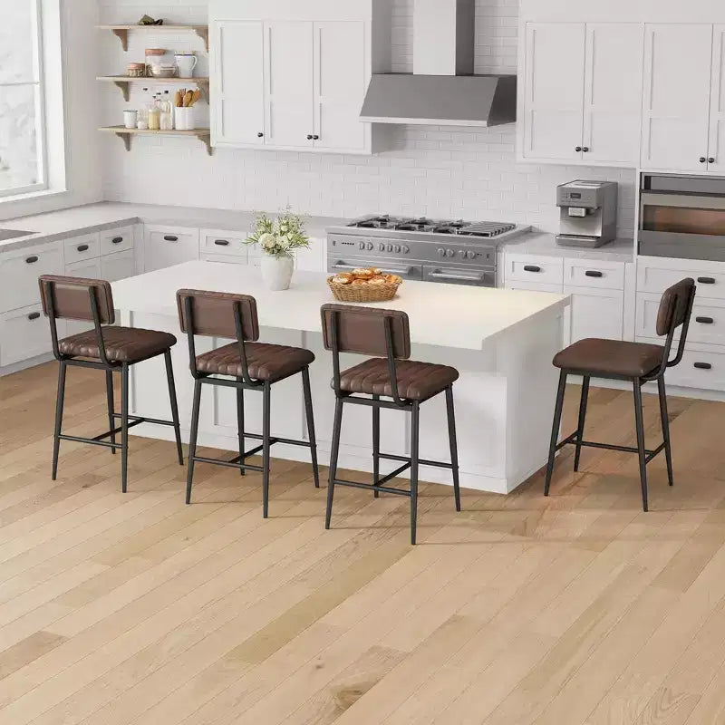 Set of 2 Bar Stools with Thick Cushion, High Back, Footrest and Reinforced Steel Frame, 25.6" Seat Height