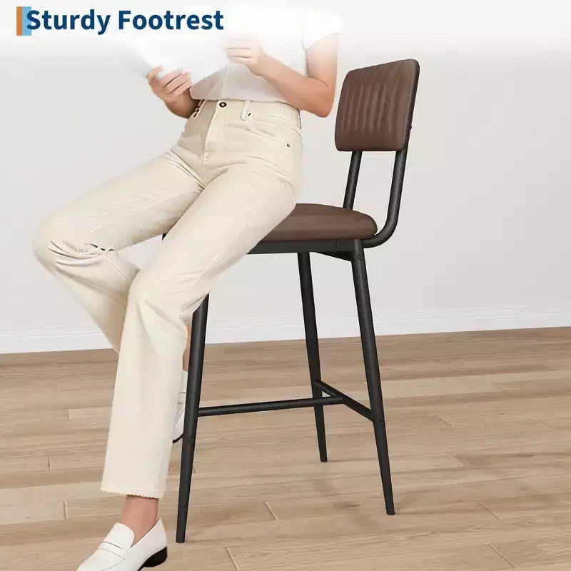Set of 2 Bar Stools with Thick Cushion, High Back, Footrest and Reinforced Steel Frame, 25.6" Seat Height