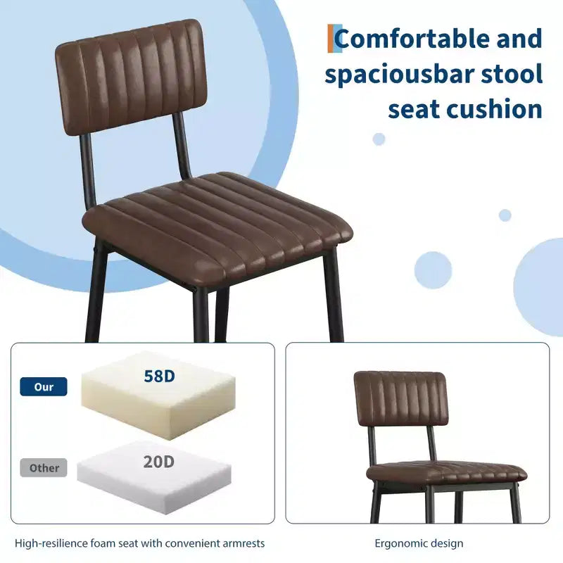 Set of 2 Bar Stools with Thick Cushion, High Back, Footrest and Reinforced Steel Frame, 25.6" Seat Height