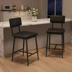Set of 2 Bar Stools with Thick Cushion, High Back, Footrest and Reinforced Steel Frame, 25.6" Seat Height