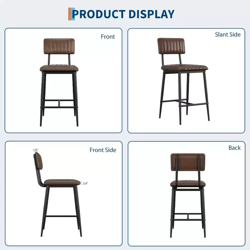 Set of 2 Bar Stools with Thick Cushion, High Back, Footrest and Reinforced Steel Frame, 25.6" Seat Height