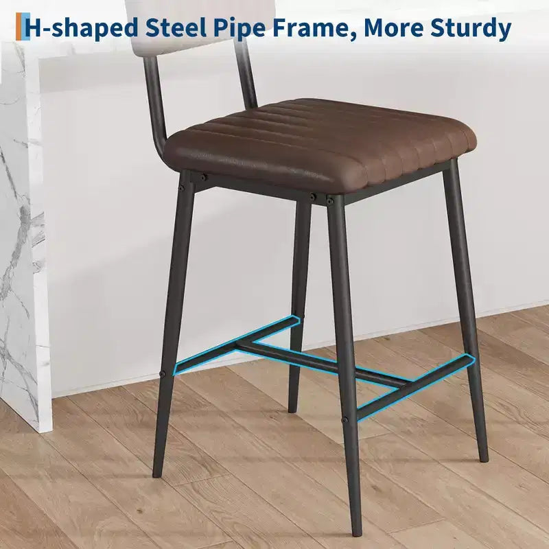 Set of 2 Bar Stools with Thick Cushion, High Back, Footrest and Reinforced Steel Frame, 25.6" Seat Height