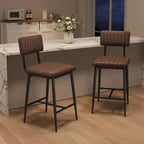 Set of 2 Bar Stools with Thick Cushion, High Back, Footrest and Reinforced Steel Frame, 25.6" Seat Height