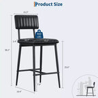 Set of 2 Bar Stools with Thick Cushion, High Back, Footrest and Reinforced Steel Frame, 25.6" Seat Height
