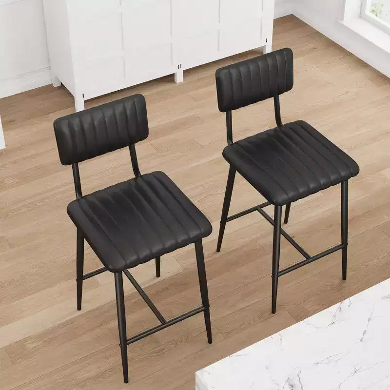 Set of 2 Bar Stools with Thick Cushion, High Back, Footrest and Reinforced Steel Frame, 25.6" Seat Height