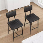 Set of 2 Bar Stools with Thick Cushion, High Back, Footrest and Reinforced Steel Frame, 25.6" Seat Height