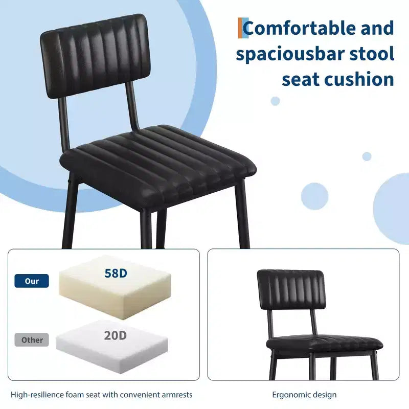 Set of 2 Bar Stools with Thick Cushion, High Back, Footrest and Reinforced Steel Frame, 25.6" Seat Height