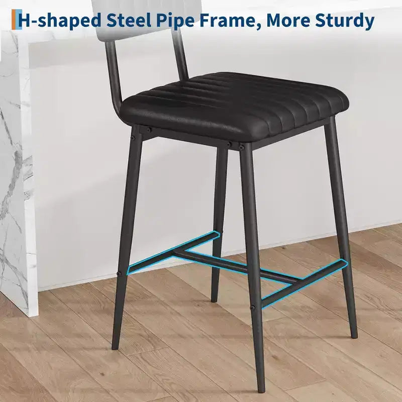 Set of 2 Bar Stools with Thick Cushion, High Back, Footrest and Reinforced Steel Frame, 25.6" Seat Height