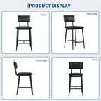 Set of 2 Bar Stools with Thick Cushion, High Back, Footrest and Reinforced Steel Frame, 25.6" Seat Height