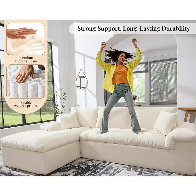 108 L-Shaped Boneless Sectional Sofa, Modern Oversized Cloud Couch for Living Room, No Assembly