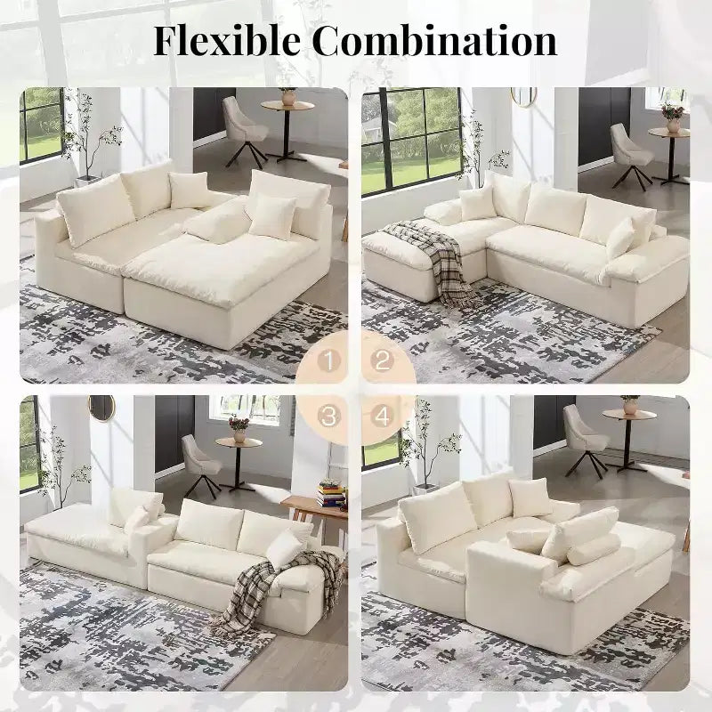 108 L-Shaped Boneless Sectional Sofa, Modern Oversized Cloud Couch for Living Room, No Assembly