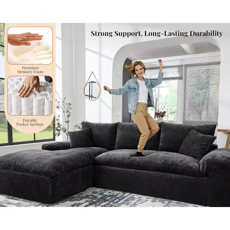 108 L-Shaped Boneless Sectional Sofa, Modern Oversized Cloud Couch for Living Room, No Assembly